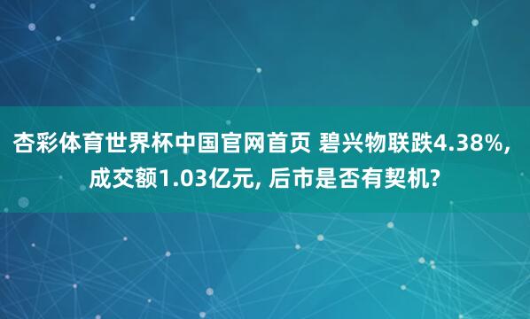 杏彩体育世界杯中国官网首页 碧兴物联跌4.38%， 成交额1.03亿元， 后市是否有契机?
